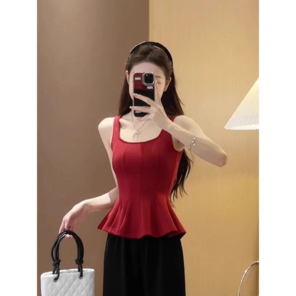 Áo vest camisole mới mùa hè cho phụ nữ, ôm sát eo, áo ngắn không tay