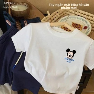 Áo thun trẻ em cotton 100%- In hình chuột Mickey dễ thương -Áo tay ngắn thoáng mát, mềm mại cho bé trai bé gái