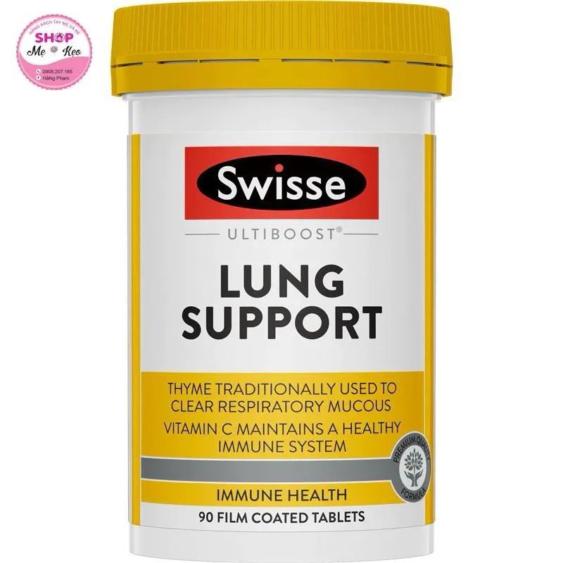 Bổ phổi Swisse Ultiboost Lung Health Support 90 viên giúp giảm ho, long đờm, tăng khả năng miễn dịch, bảo vệ hệ hô hấp