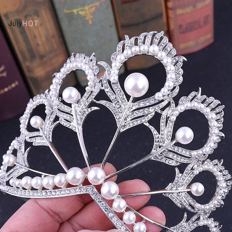 Julyhot Handmade Ngọc Trai Cô Dâu Pha Lê Tiara Tóc Lớn Vương Miện Cuộc Thi Đảng Băng Đô Massivedeals