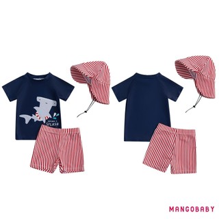Mg-baby Bộ Đồ Bơi Bé Trai Tập Đi In Hình Cá Mập Tay Ngắn Rash Guard Áo Bơi Quần Short Mũ Chống Nắng 3 Bộ Đồ Tắm Trang Phục