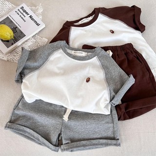 Bộ đồ trẻ em cotton mới mùa hè cho bé trai và bé gái, áo thun ngắn tay thêu + quần short trẻ em, bộ hai món thoải mái