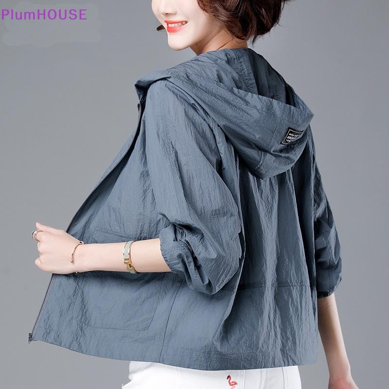 Plumhouse Áo khoác chống nắng nữ dài tay có mũ trùm đầu phù hợp Áo khoác mỏng thoáng khí VN