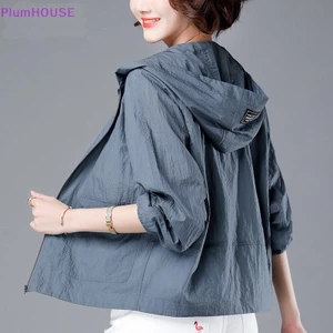 Plumhouse Áo khoác chống nắng nữ dài tay có mũ trùm đầu phù hợp Áo khoác mỏng thoáng khí VN