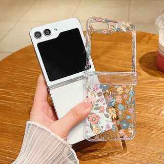 Hoa Họa Tiết Trong Suốt Ốp lưng Samsung Galaxy Z Flip 6 Flip 5 Flip 4 5G Full Bản Lề Trong Suốt Cứng PC Gấp Ốp Lưng Samsung Z Flip6 Flip5 Flip4 Flip3