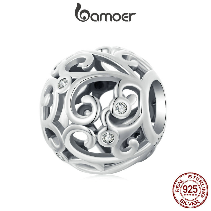 Bamoer 925 Sterling Sliver Charm Scroll Thiết Kế Kết Cấu Mặt Dây Chuyền Phụ Kiện Cho Vòng Tay Quà Tặng Cho Nữ Bé Gái