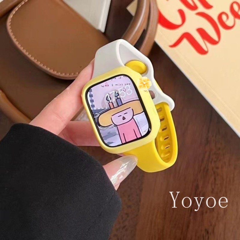 Ốp lưng màu kẹo S11 + Dây đeo S11 mềm cho Apple Watch 11 10 46MM 9 Ultra 2 49mm 44mm 40mm 45mm 41mm Band 42mm 38mm Vòng tay silicon cho iwatch Series 3 4 5 Se 6 7 8 Cover