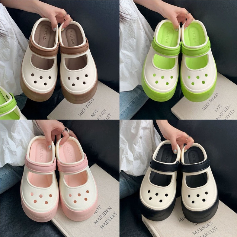 Xixitiao Dải Mỏng Phiên Bản Hàn Quốc Thời Trang ins Màu Sắc Hợp Thời Trang Phù Hợp Với Mary Jane Hole Giày Mùa Hè Phù Hợp Hai Tay Baotou Dép Nữ