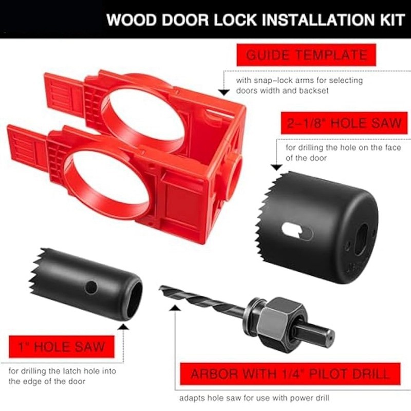 [Poeifjgn] Bộ lắp đặt khóa cửa, Bộ khoan lỗ cửa cho cửa gỗ, Bộ cài đặt núm cửa cưa lỗ khóa cửa Dễ dàng lắp đặt Dễ dàng sử dụng