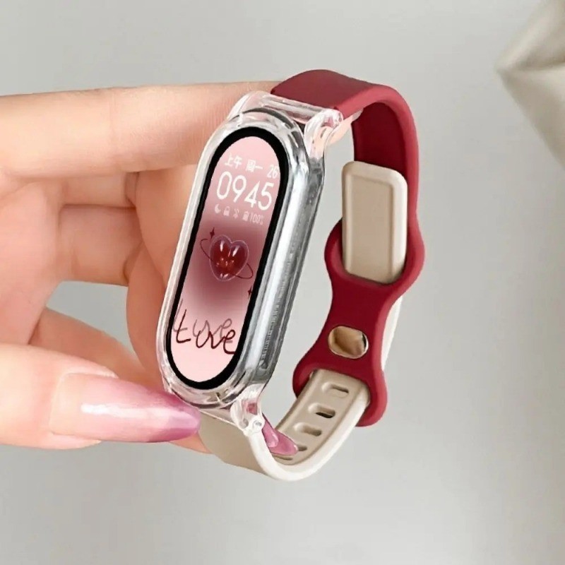 Ốp lưng trong suốt + Dây đeo cho Xiaomi Mi Band 10 9 8 7 6 5 4 3 NFC Dây đeo thoáng khí Vòng tay mềm cho phụ kiện dây đeo cổ tay Mi Band 9