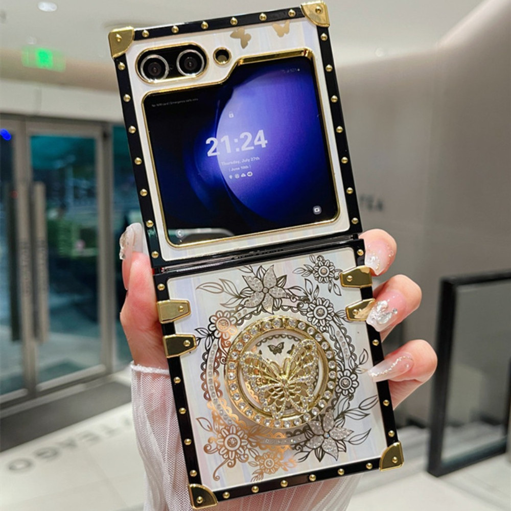 Sang Trọng Bling Lấp Lánh Aurora Bướm Đứng Ốp Lưng Điện Thoại Samsung Galaxy Z Flip 6 5 4 3 Flip6 Flip5 Flip4 Flip3 5G Giá Đỡ Bao