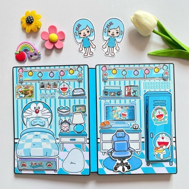 Nhân Vật Toca Life World Book Toca Doraemon sách thủ công đồ chơi bóc dán sách yên tĩnh đồ giấy montessori đồ chơi 0 3