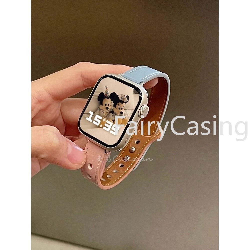 Dây đeo S11 bằng da hai tông màu mỏng cho dây đeo Apple Watch Ultra 2 49mm 44mm 40mm 41mm 42mm 38mm 44 mm Vòng đeo tay cho iwatch 8 băng tần 45mm Ultra Series 9 7 se 3 4 6