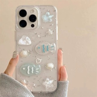 Hoạt Hình Dễ Thương 3D Sao Biển Cá Lấp Lánh Bạc Kim Sa Lấp Lánh Trong Suốt Epoxy Ốp Lưng Điện Thoại iPhone 12 13 14 15 16 Promax Plus 11 Chống Sốc Nữ Điện Thoại Di Động