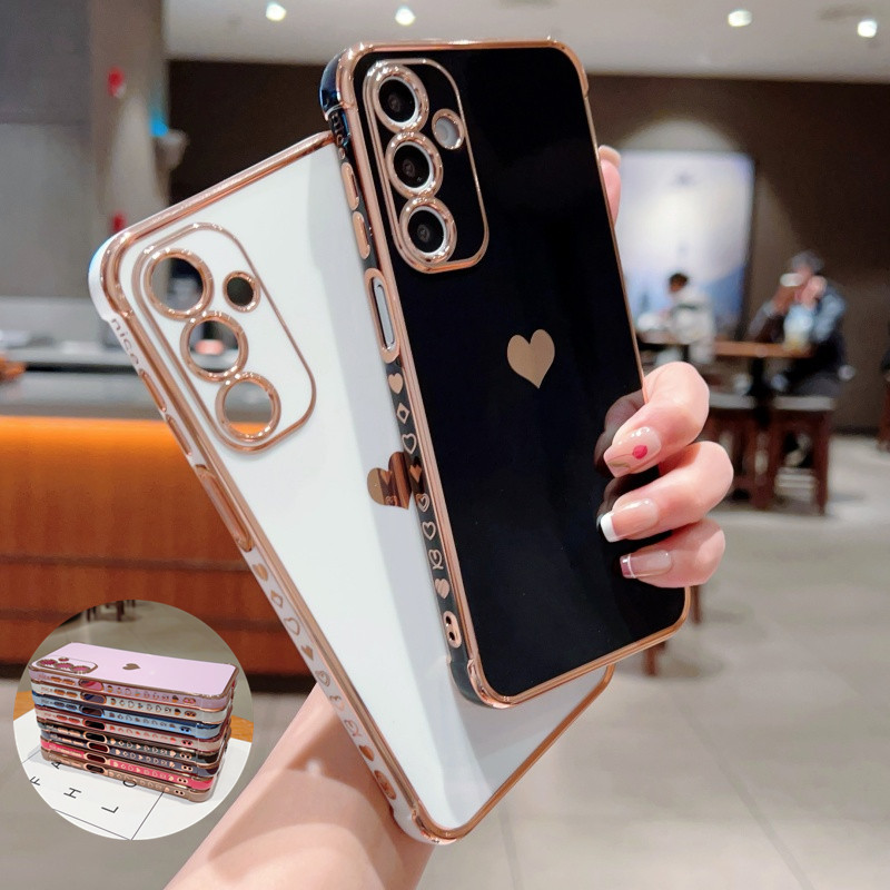 Ốp Lưng Mạ Bên Trái Tim Tình Yêu Sang Trọng Cho Samsung Galaxy A17 A16 A15 A14 A13 A56 A36 A55 A35 A54 A34 A26 A25 A24 A23 5G Vỏ Điện Thoại Bảo Vệ Chống Sốc TPU Mềm