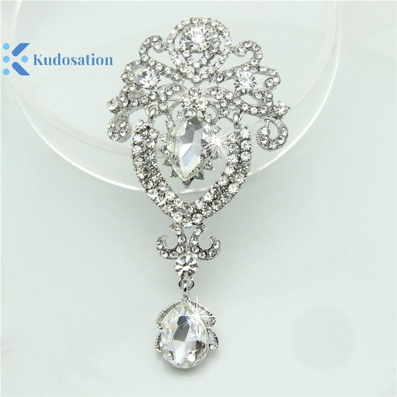 Kudosation Bạc Hoa Lớn Cô Dâu Thổ Cẩm Kim Cương Giả Pha Lê Diamante Cưới Thổ Cẩm Pin