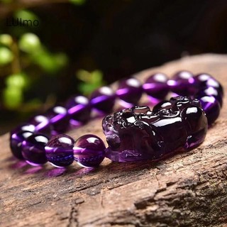 Luimo Vòng tay thạch anh tím với Pixiu Wealth Beast Crystal Beads Vòng tay SBS