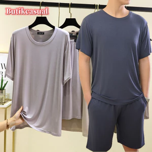 Bộ Đồ Ngủ Nam Mùa Hè Tay Ngắn Mỏng Kích Thước Lớn Phù Hợp Với Trơn Rời
