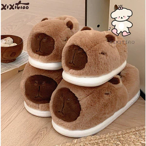 Xixitiao Dễ Thương Kapibara Cotton Dép Nam Nữ Nhà Ấm Lông Cừu Lót Dễ Thương Cặp Đôi Lông Dép