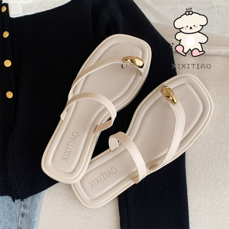 Xixitiao Đơn Giản Cao Cấp Flip-Flops Đi Biển Flip-Flops Mùa Hè Nữ Đi Biển Kỳ Nghỉ Ngoài Trời Mặc Pháp Retro Dép S