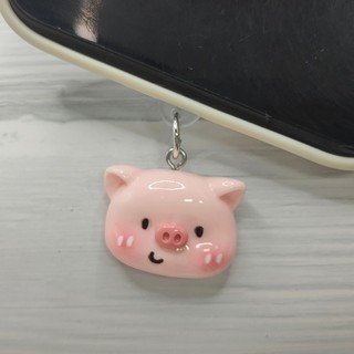 Diy Resin Pink Shy Pig Head Charm cho phích cắm bụi điện thoại, phụ kiện trang trí cho thiết bị di động