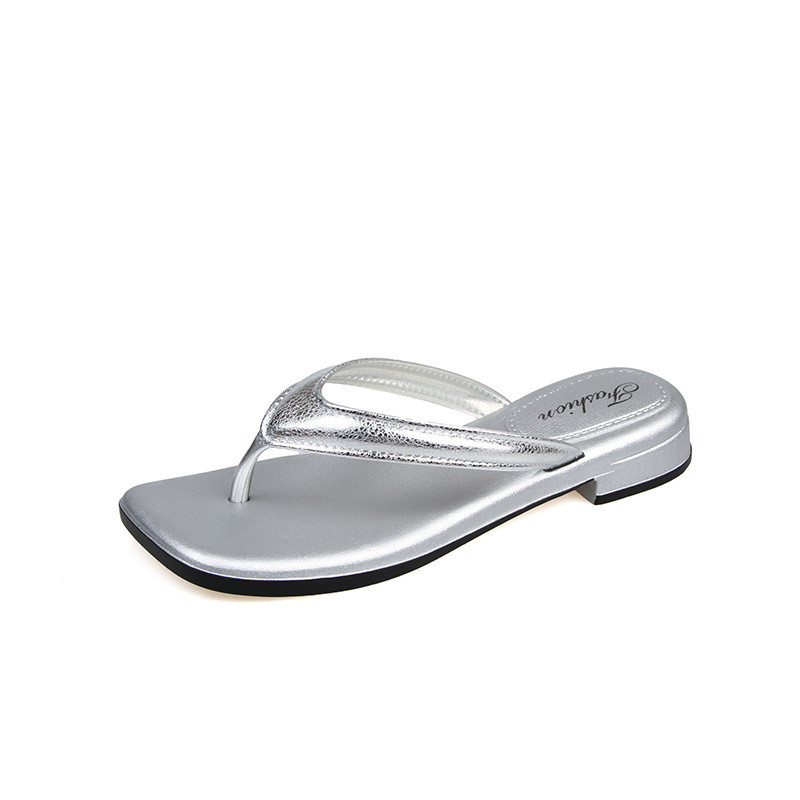 Phụ Nữ Flip-Flops Nêm Gót Bên Ngoài Mặc Flip-Flops PVC Chống Trơn Trượt Đi Biển Dép Dép Đơn Giản Hai