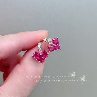 Châu Âu Mỹ ins Phong Cách Mới Nhiều Màu Sắc Zircon Trái Tim Tình Yêu Bông Tai Nữ