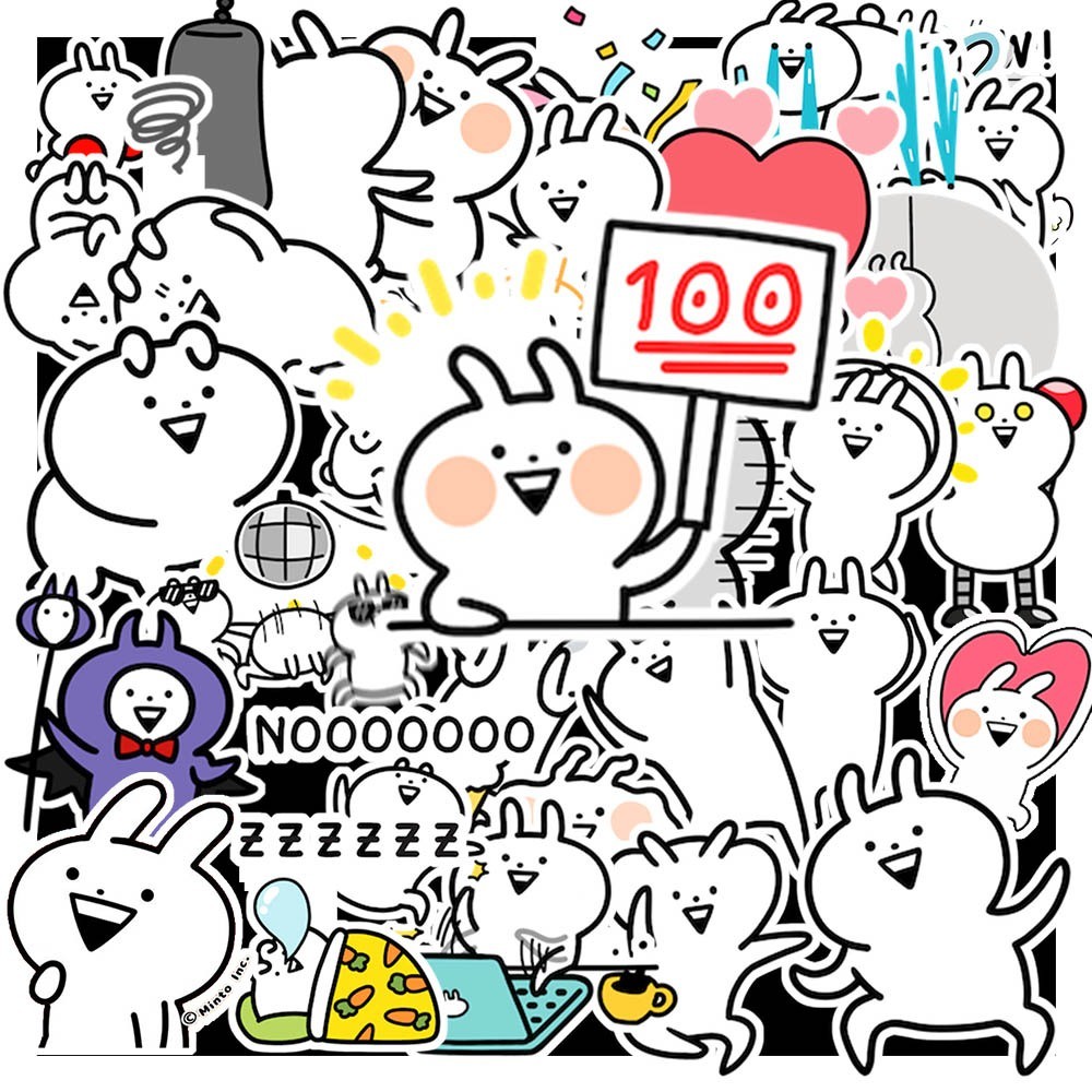 50 cái Sticker Usagyuuun chống nước | Hình Dán thỏ tăng động Usagyuuun | Decal Usagyuuun cute dán vali, laptop