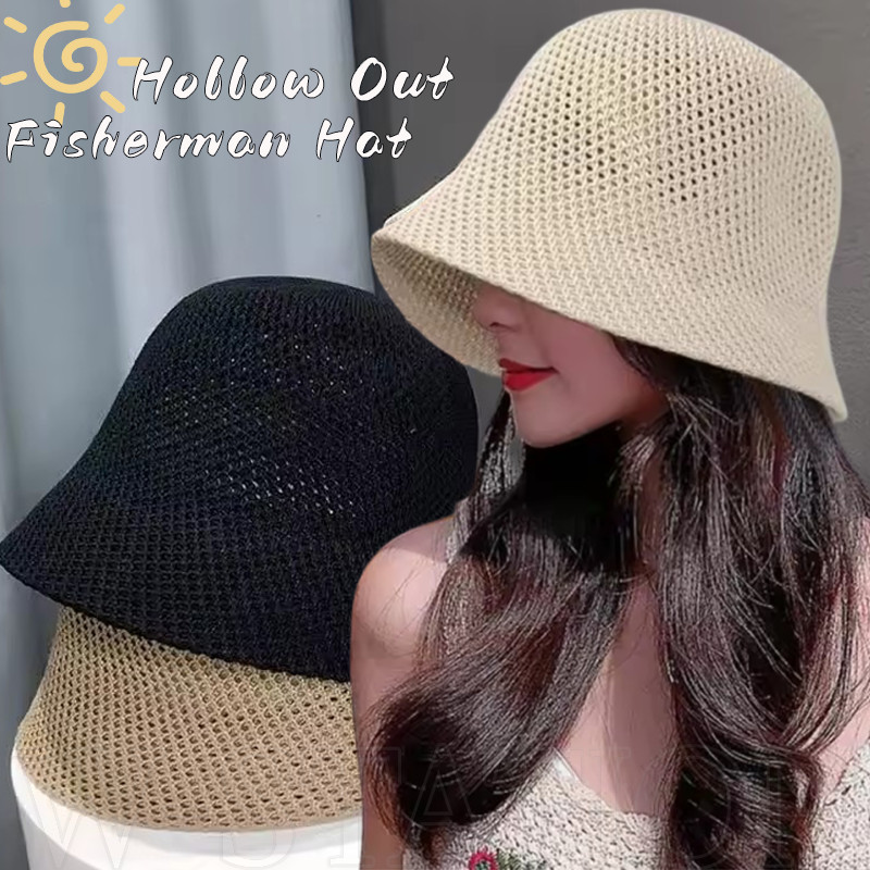 Mũ Rơm Dệt Hàn Quốc - Mũ Chống Nắng Ngoài Trời Rỗng - Thoáng Khí, Nhẹ, Có Thể Gập Lại - Phù Hợp Thường Ngày Mùa Hè - Show Face Small - Mũ Ngư Dân Bé Gái