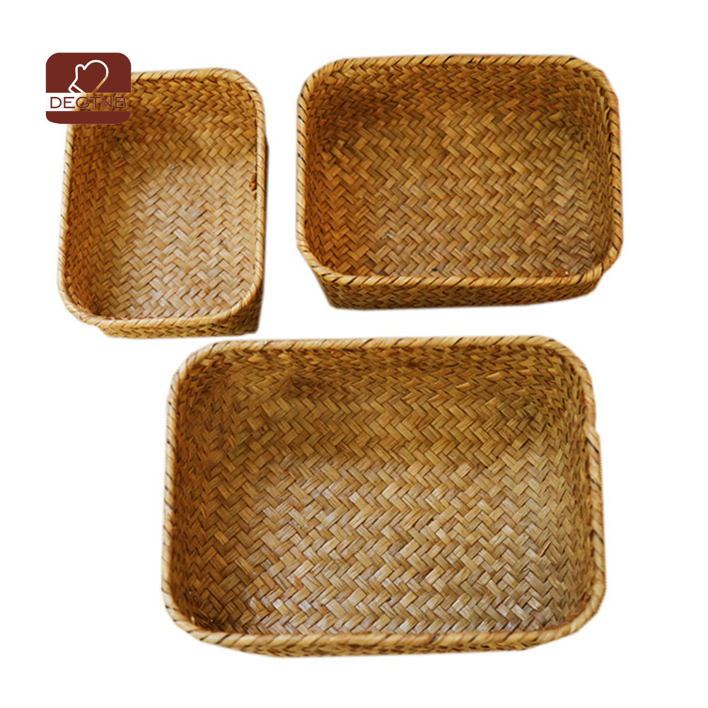 DEGTNB Handmade Rơm Hoa Khô Chậu Trái Cây Giỏ Mây Hộp Kẹo Tai Nghe Tổ ...