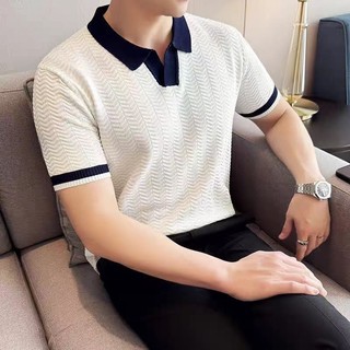Dichuangzhe Áo thun dệt kim ngắn tay co giãn mùa hè dành cho nam - Áo thun thông thường màu trơn hợp thời trang