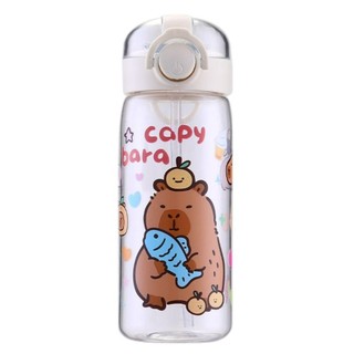 Bình nước ống hút Capybara KHÔNG GỈ, Cốc nước di động trong suốt cho trẻ em, Cốc uống nước chống rò rỉ hoạt hình 400ML Văn phòng tại nhà
