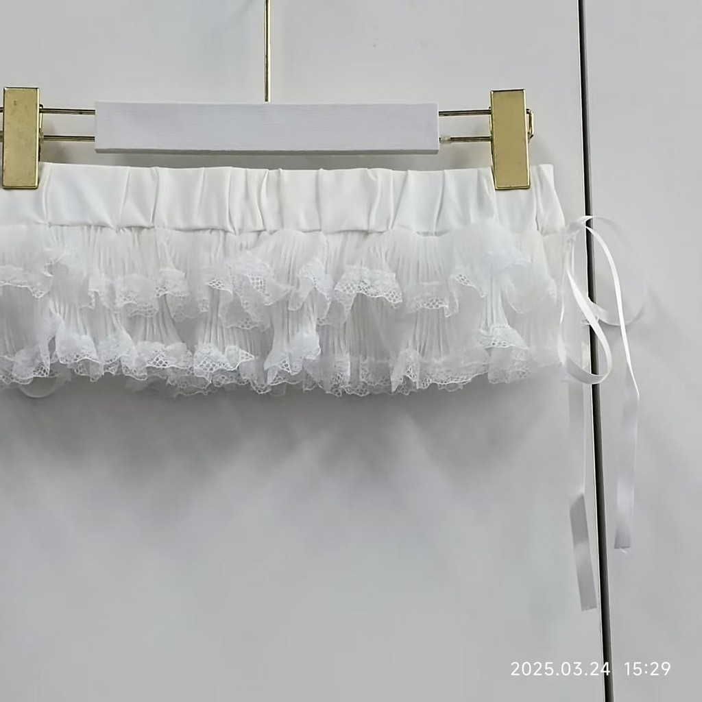 Milyfashion Lớp Fart Rèm Trắng Ren Xếp Ly Voan Khâu Mùa Hè Bust Chữ A Váy Ngắn Eo Cao