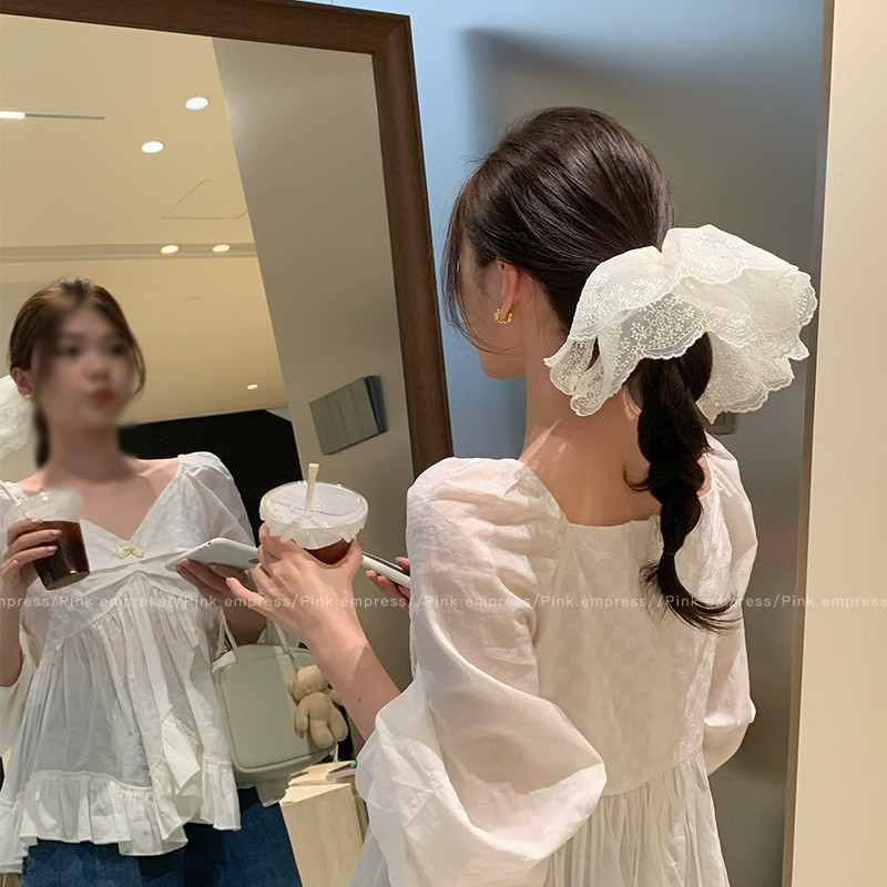 Hàn Quốc Lớn Ren Scrunchies Dây Buộc Tóc Cho Người Phụ Nữ Cao Cấp Siêu Cổ Tích Đuôi Ngựa Tóc Mũ Đội Đầu