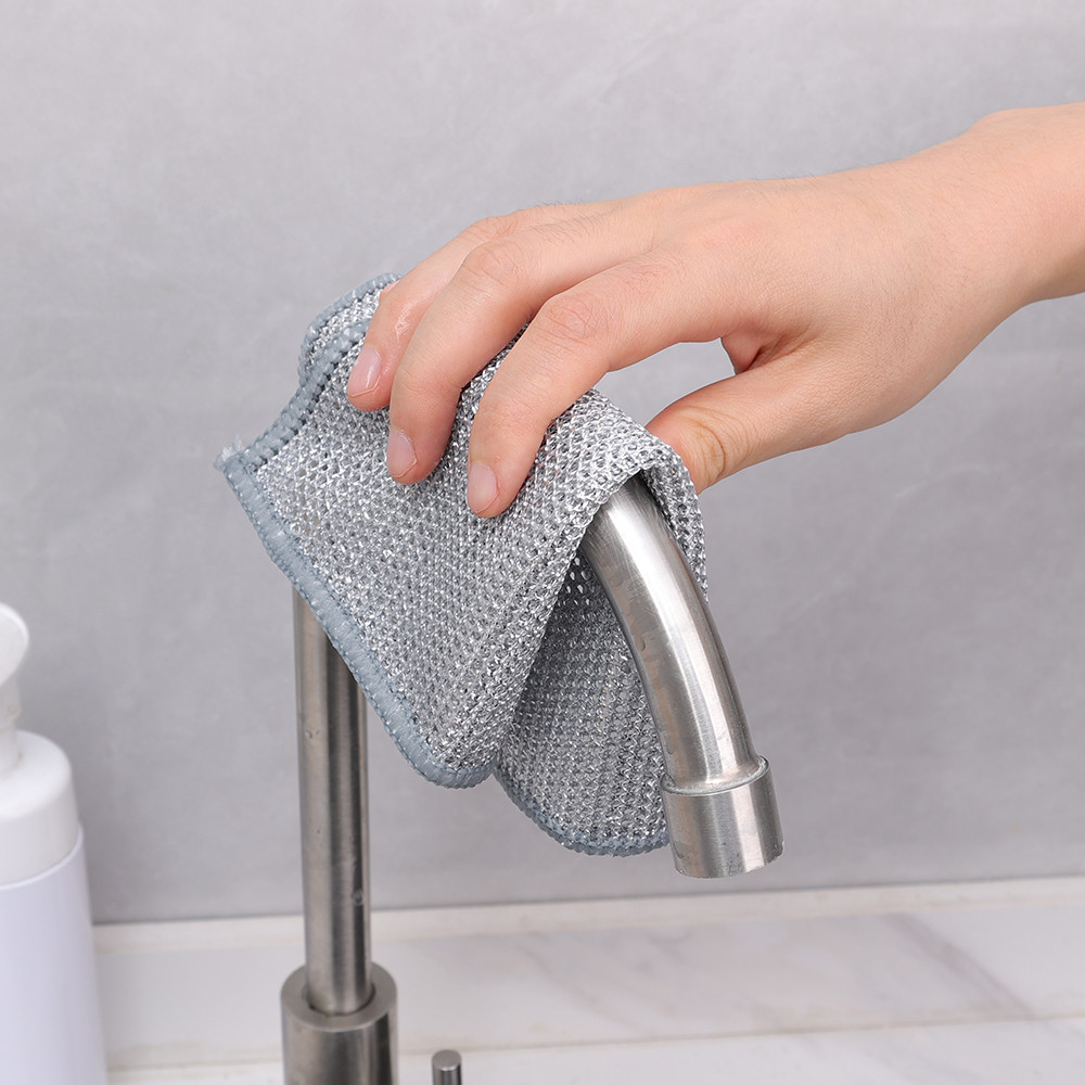 [Trang chủ] Dụng cụ chà sàn bằng thép dày 5 gói - Công suất chà hai mặt cho chậu cháy, Chất tẩy rửa bề mặt chống trầy xước có sợi nhỏ, không rỉ sét & không xơ