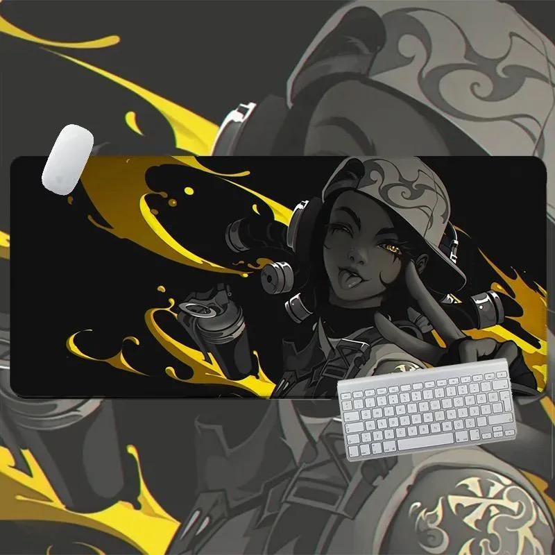 Miếng lót chuột chơi game cỡ lớn Valorant (900x400mm) - Thiết kế Phoenix / Jett / Raze, dày 3mm cho Esports, Đế cao su chống trượt, viền khâu