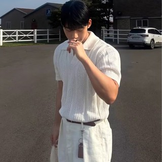 Áo sơ mi nam POLO phong cách Hàn Quốc lưới rỗng kết cấu dệt kim ngắn tay phong cách trưởng thành hàng đầu