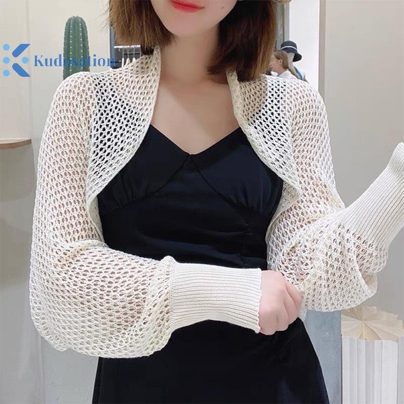 Kudosation Nữ Mùa Hè Màu Trơn Rỗng Ra Dài Tay Áo Cardigan Dệt Kim Rời Đẹp