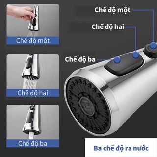 Đầu Vòi Rửa Bát Tăng Áp 3 Chế Độ Phun, Xoay 360 Độ, Sục Khí Chống Bắn, Dây Rút Tiện Lợi