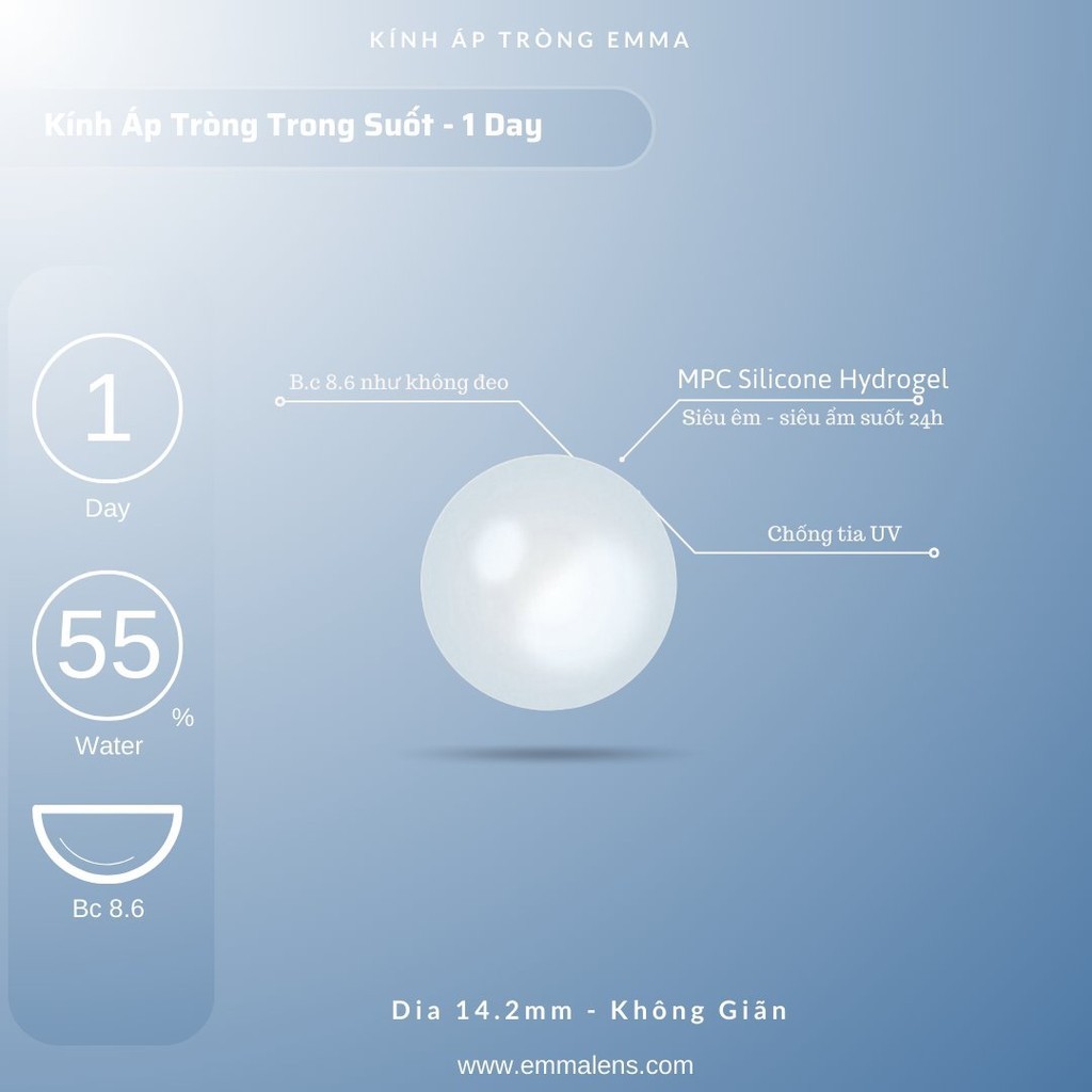 Lens Trong Suốt 1 ngày MPC Silicon Hydrogel Cấp Ẩm | Kính Áp Tròng 1 Day 24h Siêu Ẩm | Emma Lens