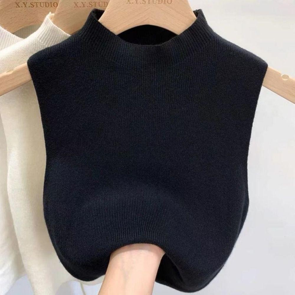 Áo len dệt kim SNUGHOUSE, Áo không tay nửa cổ, Áo crop top nữ màu trơn giảm béo thanh lịch