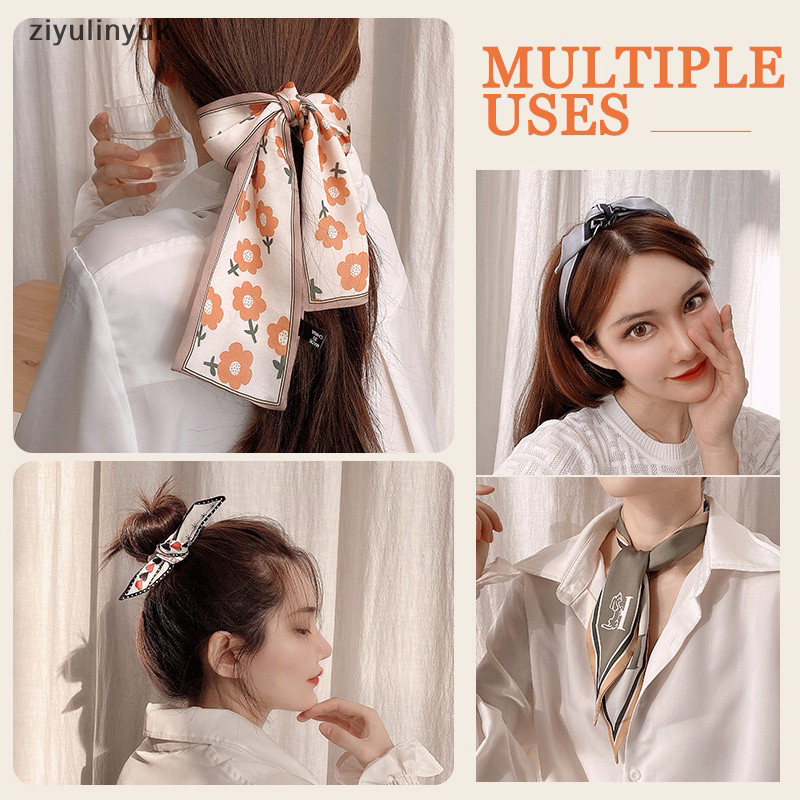 Ziyulinyuk Thời Trang Mới Khăn Lụa Tóc Ruy Băng Dài Nơ Hàn Quốc Pring Chữ Khăn Tóc Nữ Đuôi Ngựa Giá Đỡ Phụ Kiện Tóc EN