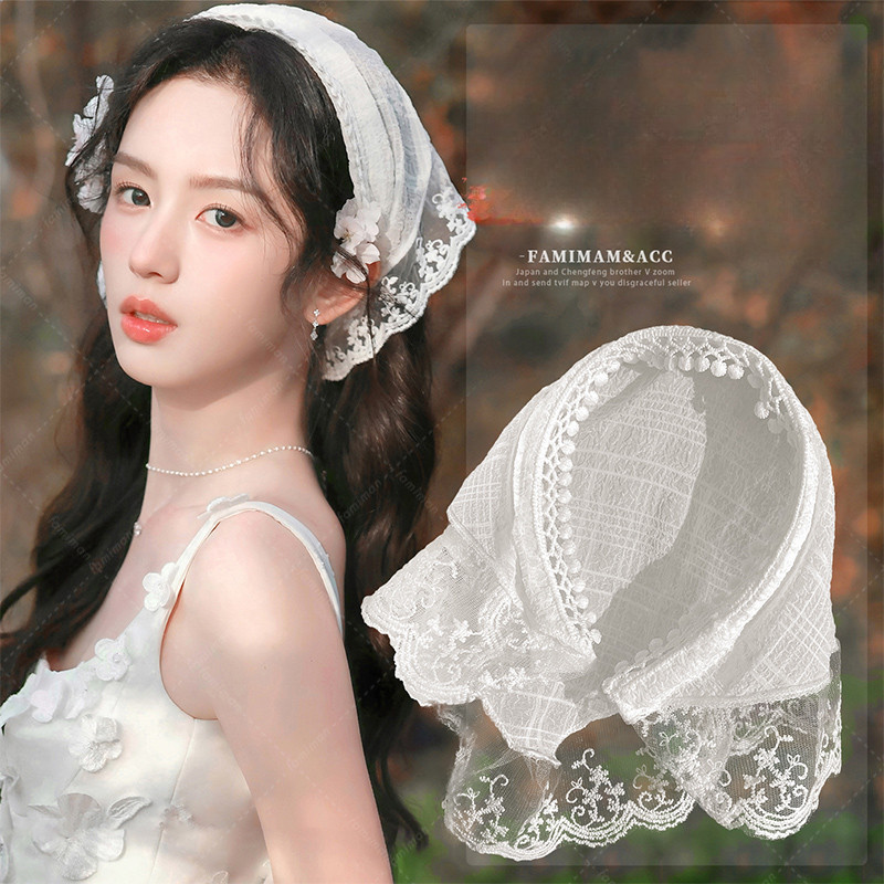 Băng đô ren trắng hình dạng tam giác, phong cách Pháp, thời trang và phù hợp cho mục vụ