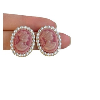 Bạc 925 Kim Hồng Hình Bầu Dục Chân Dung Ngọc Trai Bông Tai Pháp retro Thời Trang Cao Cấp Bông Tai Nữ