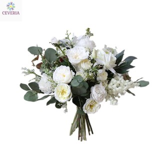 Bó hoa cầm tay cô dâu, hoa đính hôn, chụp ảnh mẫu đơn và kèm mimosa trắng CEVERIA