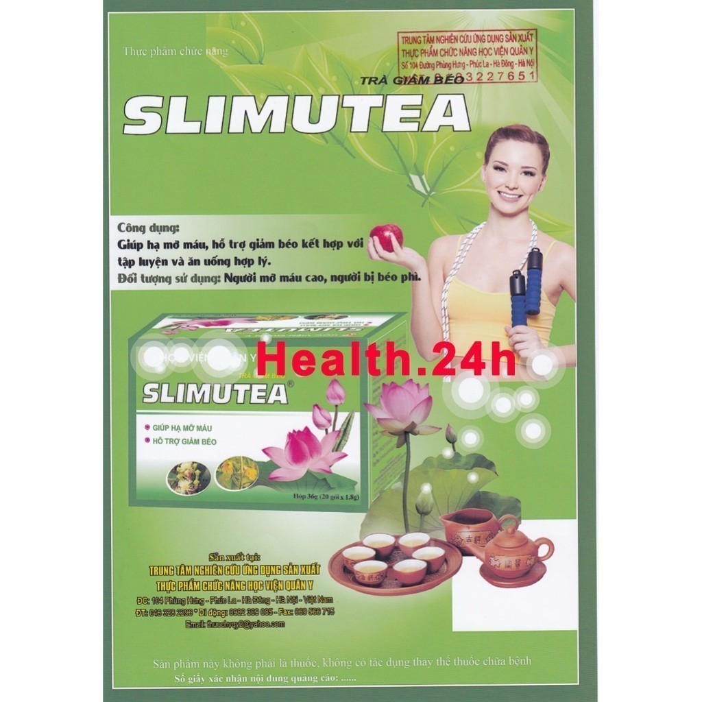 TRÀ GIẢM CÂN SLIMUTEA (H/20G/1,8GR) Trà lá sen detox thảo mộc giảm mỡ Học viện Quân Y Hộp 20 Gói  SLhealthcare