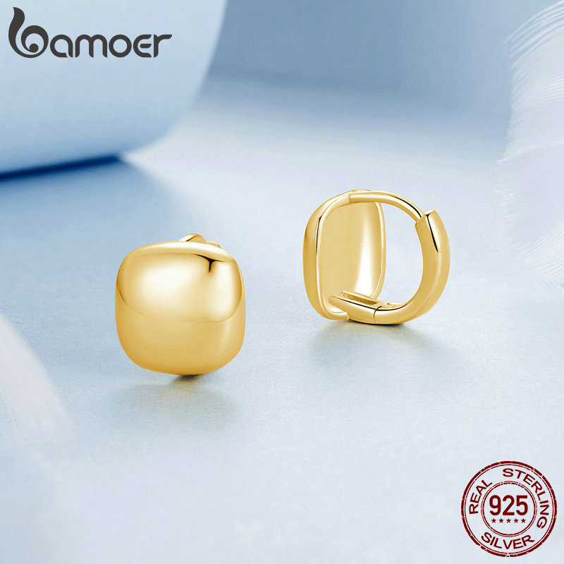 Bamoer 925 Sterling Sliver Hoop Bông Tai Thiết Kế Vuông Trang Sức Quà Tặng Cho Nữ