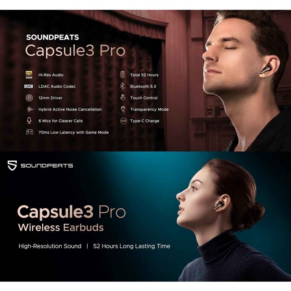 Tai Nghe Bluetooth 6.0  Soundpeats C30 - Hi Res Audio LDAC | ANC | Hỗ trợ app | Capsule 3 Pro / C30
