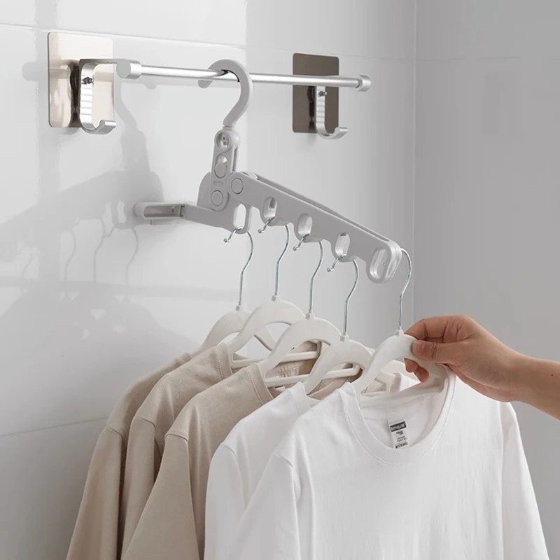Thanh treo móc quần áo gấp năm lỗ - Thanh treo móc quần áo du lịch di động - Giá phơi - Tiết kiệm không gian, đa chức năng - Dụng cụ sắp xếp quần áo - Giá treo quần áo - Dụng cụ sắp xếp tại nhà