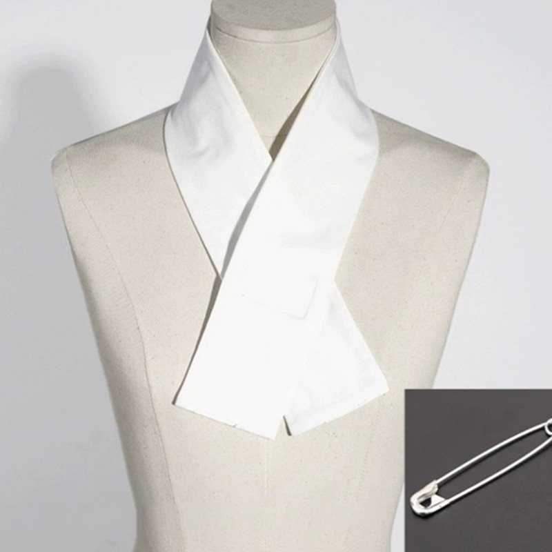 Chinese Style White Detachable False Collar for Ancient Dress Skinny Long Scarf